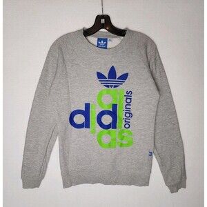 VTG Adidas Originals Crewneck Sweatshirt Trefoil Logo Gray Blue Green Mens Small